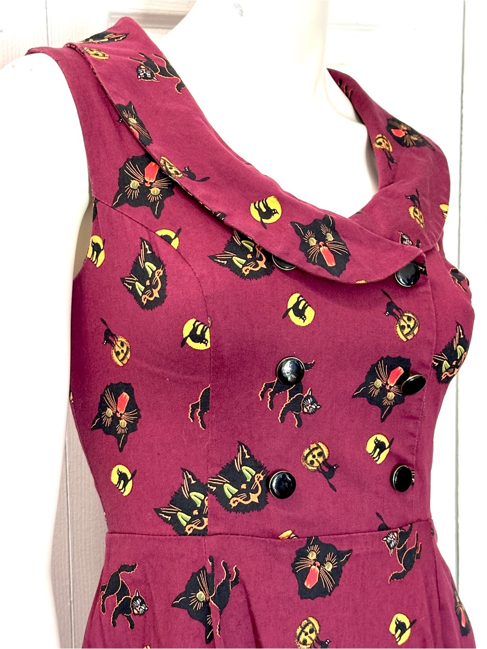 Burgundy Halloween Cats Dress